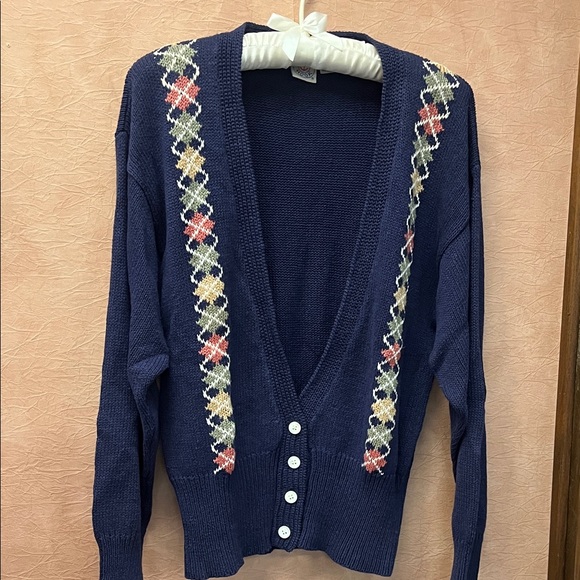 Jg Hook Sweaters - Navy Blue Women's Sweater with Floral Pattern vintage JG Hook